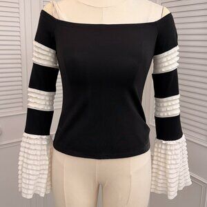 Alexie Black & White Top Sz. S Off Shoulder 96% cotton Long Sleeve